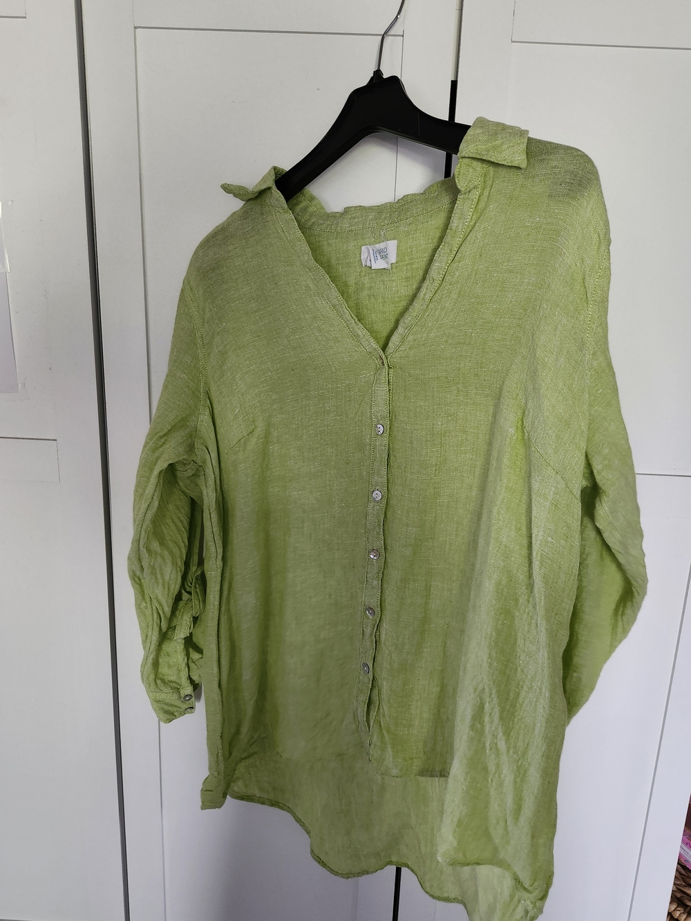 Sigrid Olsen Lightweight Lime Green Linen Button-Front Blouse $35